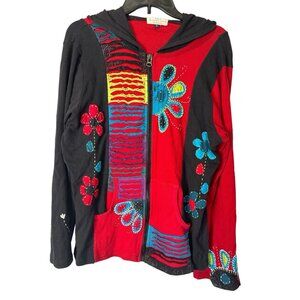 The Collection Royal Hoodie Jacket Womens XL Red/Black Full Zip Hippy Boho 70s